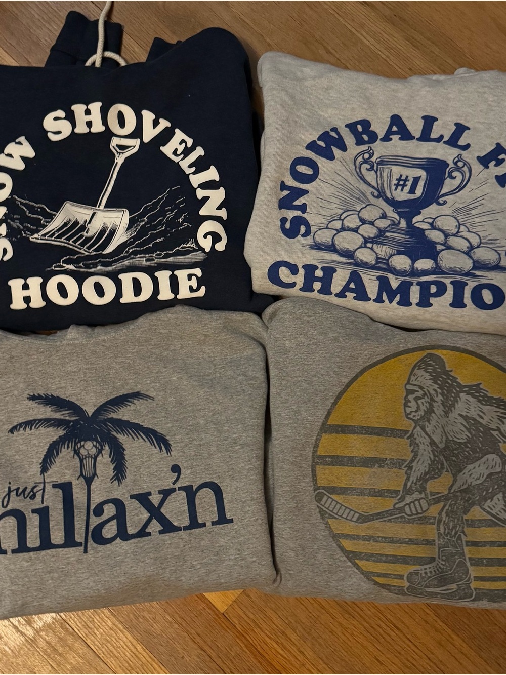 Men's Grey Pullover Hoodie with Blue Graphic